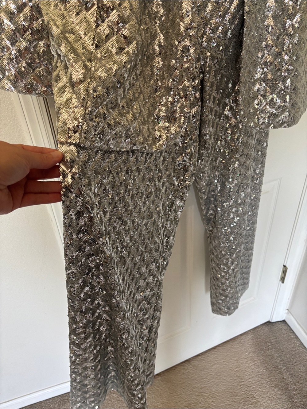 Eloquii Sequin Diamond Quilt Pattern Blazer + Wide-Leg Pant Suit Set - 22W Plus - Picture 6 of 11